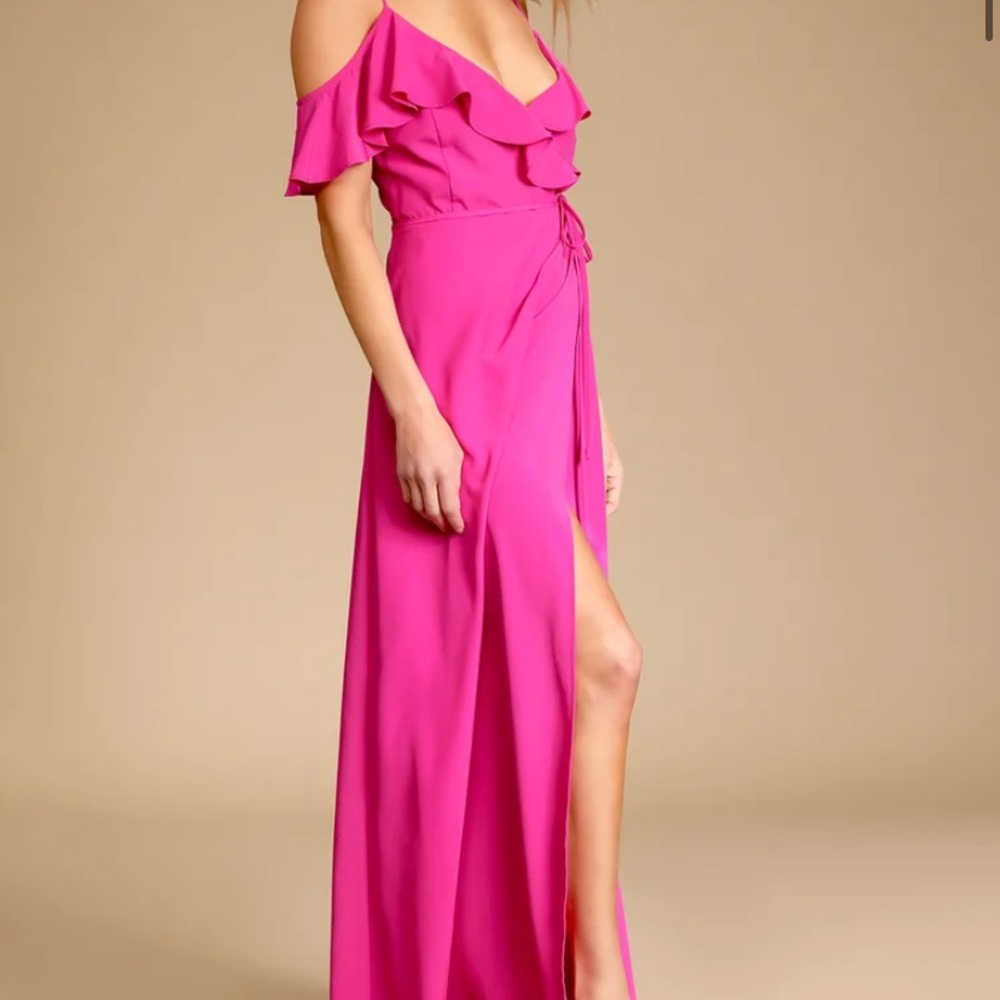 Sunny Perfection Magenta Ruffled Off-the-Shoulder Wrap Dress - NWT - Lulu’s